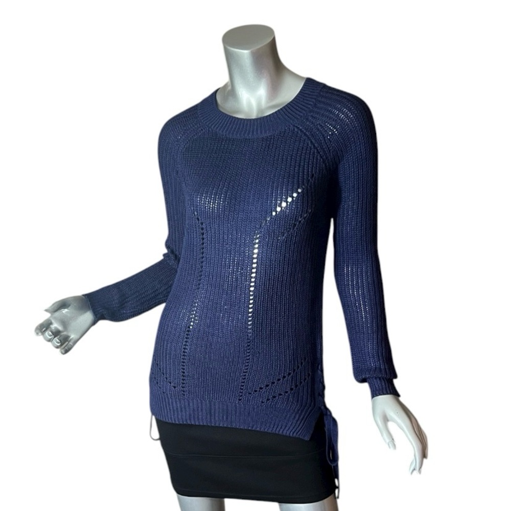 SO Perfectly Soft Perfectly You Knit Tunic Sweater Side Tie Accents Blue SMALL